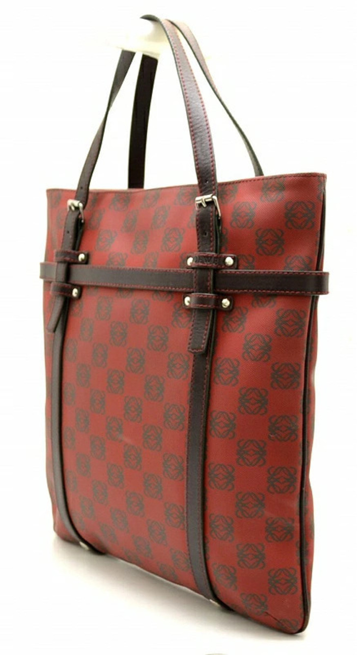 Loewe Tote Leather Dark Anagram Brown Bag Red Brown Red